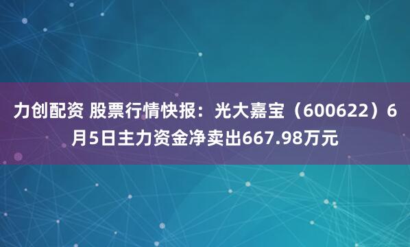 力创配资 股票行情快报：光大嘉宝（600622）6月5日主力资金净卖出667.98万元